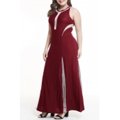 Lovely Leisure Patchwork Purplish Red Ankle Length