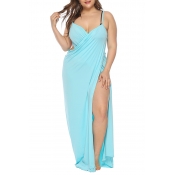 Lovely Casual Sleeveless Sky Blue Plus Size Cover-