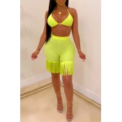 Lovely Casual Spaghetti Straps Tassel Design Green