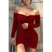 Lovely Sexy Dew Shoulder Wine Red Mini Dress
