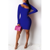 Lovely Stylish Hollow-out Blue Mini Dress