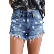 Lovely Casual Printed Baby Blue Shorts