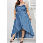 Lovely Casual Square Collar Drawstring Baby Blue A