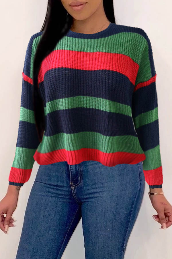 Lovely Leisure Color-lump Patchwork Green Sweaters