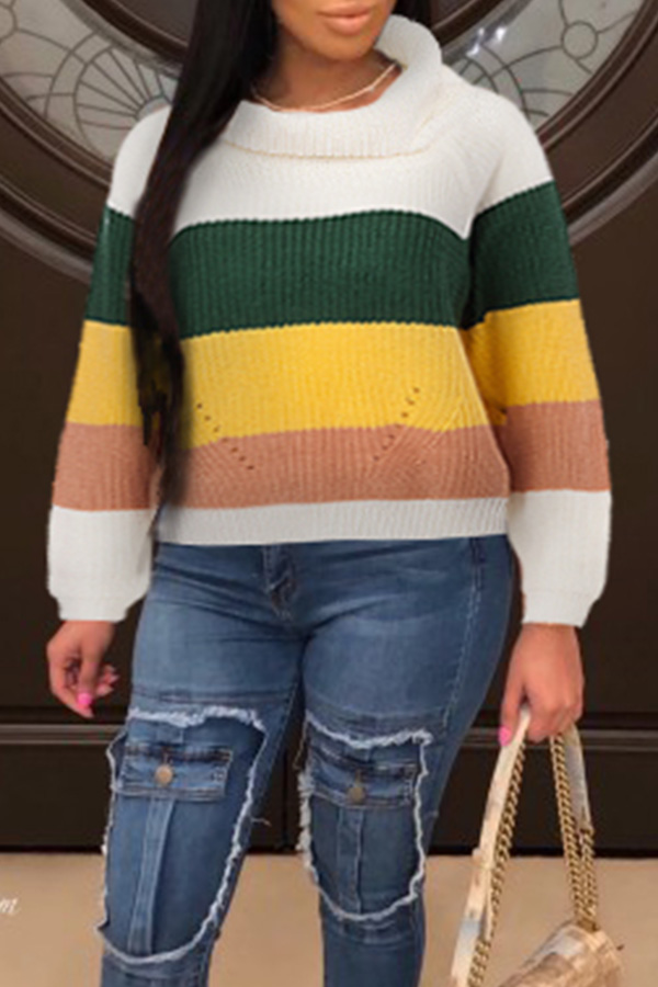 Lovely Trendy Color-lump Patchwork Green Sweaters