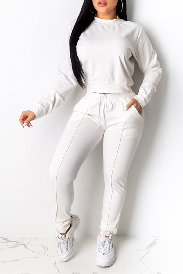 Lovely Casual Basic White Two-piece Pants Set