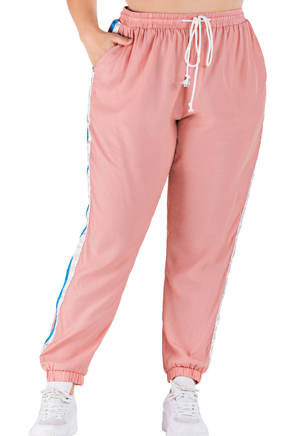 Lovely Casual Patchwork Pink Plus Size Pants