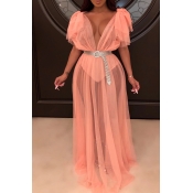 Lovely Sexy See-through Orange Floor Length Dress(