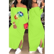 Lovely Casual Lip Printed Green Ankle Length Dress