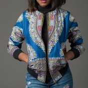Lovely Casual Printed Blue Jacket