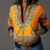 Lovely Casual Printed Yellow Jacket