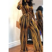 Lovely Casual Printed Yellow Jumpsuit