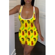 Lovely Casual Printed Yellow One-piece Romper
