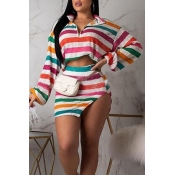 Lovely Trendy Striped Multicolor Two-piece Skirt S