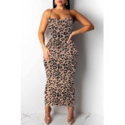 Lovely Trendy Leopard Printed Khaki Ankle Length D