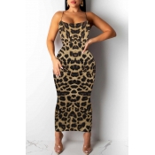 Lovely Trendy Leopard Printed Gold Ankle Length Dr