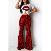 Lovely Casual Lip Printed Red Two-piece Pants Set