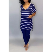 Lovely Casual Striped Dark Blue Two-piece Pants Se