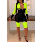 Lovely Casual Patchwork Green One-piece Romper