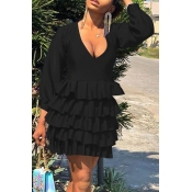 Lovely Chic Flounce Design Black Mini Dress
