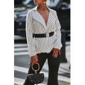 Lovely Casual Striped White Blouse