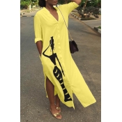 Lovely Casual Printed Slit Yellow Ankle Length Dre