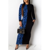 Lovely Casual Leopard Printed Blue Ankle Length Dr