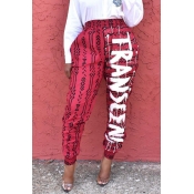 Lovely Casual Letter Printed Red Pants