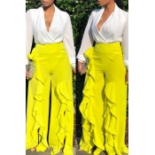 Lovely Casual Flounce Design Yellow Pants