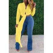 Lovely Casual Asymmetrical Yellow Blouse