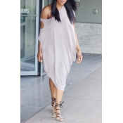 Lovely Casual One Shoulder Hollow-out Brown Dress