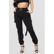 Lovely Casual Pockets Design Black Pants