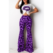 Lovely Casual Lip Printed Purple Two-piece Pants S