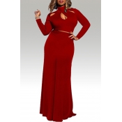 Lovely Casual Hollow-out Wine Red Plus Size Two-pi