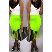 Lovely Sweet Tassel Design Green Mid Calf Skirt