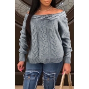 Lovely Casual Dew Shoulder Grey Sweaters