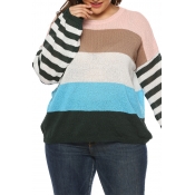 Lovely Casual Striped Blue Plus Size Sweaters