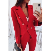 Lovely Trendy Double-breasted Red Coat