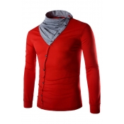 Lovely Casual Turtleneck Patchwork Red T-shirt