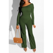 Lovely Chic Dew Shoulder Army Green One-piece Jump