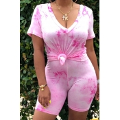 Lovely Casual Printed Pink Two-piece Shorts Set