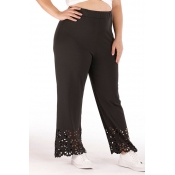 Lovely Casual Hollow-out Black Plus Size Pants
