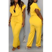 Lovely Casual Drawstring Design Yellow One-piece J