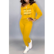 Lovely Trendy Letter Printed Yellow Two-piece Pant