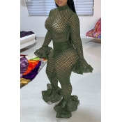 Lovely Sexy Hollow-out Army Green One-piece Jumpsu