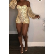 Lovely Sexy Sequined Design Gold One-piece Romper