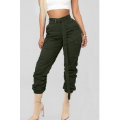 Lovely Casual Lace-up Deep Green Pants