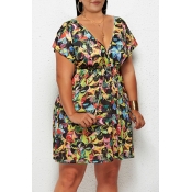Lovely Casual Printed Black Knee Length Plus Size 