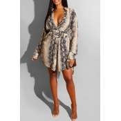 Lovely Casual Leopard Printed White Mini Dress(Wit