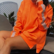 Lovely Casual O Neck Patchwork Orange Hoodie